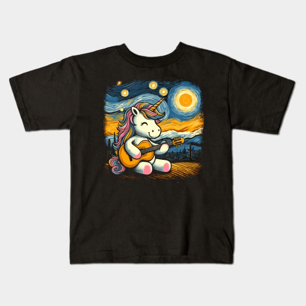 unicorn playing guitar Kids T-Shirt by Yopi